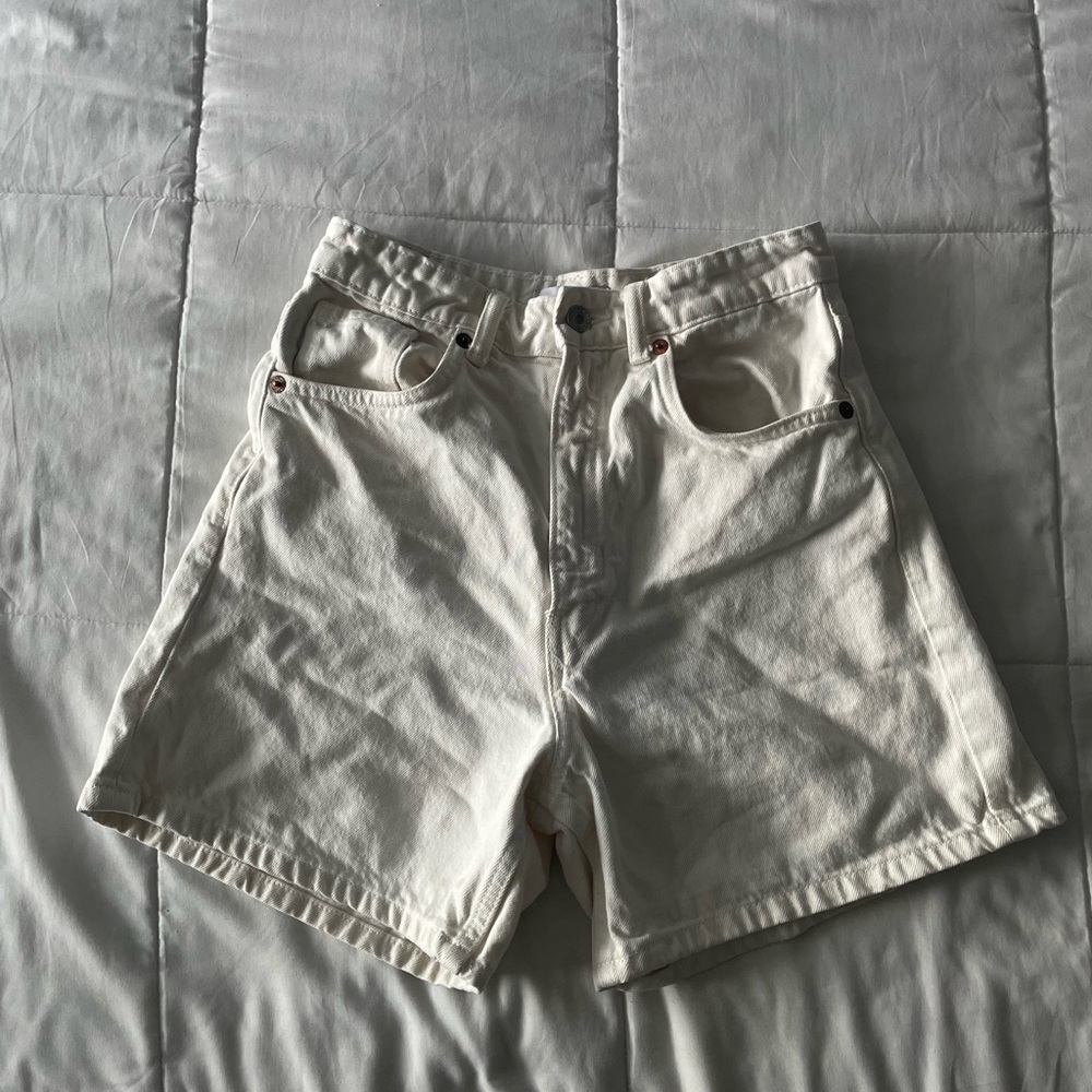 High-Waisted White Denim Shorts